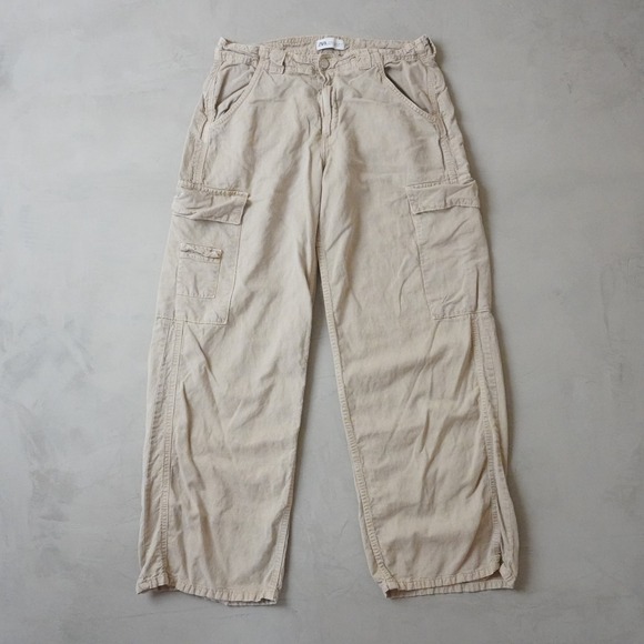 ZARA Man Other - Zara Man Cargo Pants Mens 30 Beige Tan Lyocell Linen Blend Utility Straight Leg